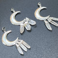 Quartz Crystal Crescent Moon Pendant (Silver Plated)(3 Crystals) Gemstone Jewelry Necklace Supply | Craft Supplies & Tools > Beads, Gems & Cabochons > Charms & Pendants > Charms | Wiccan Center