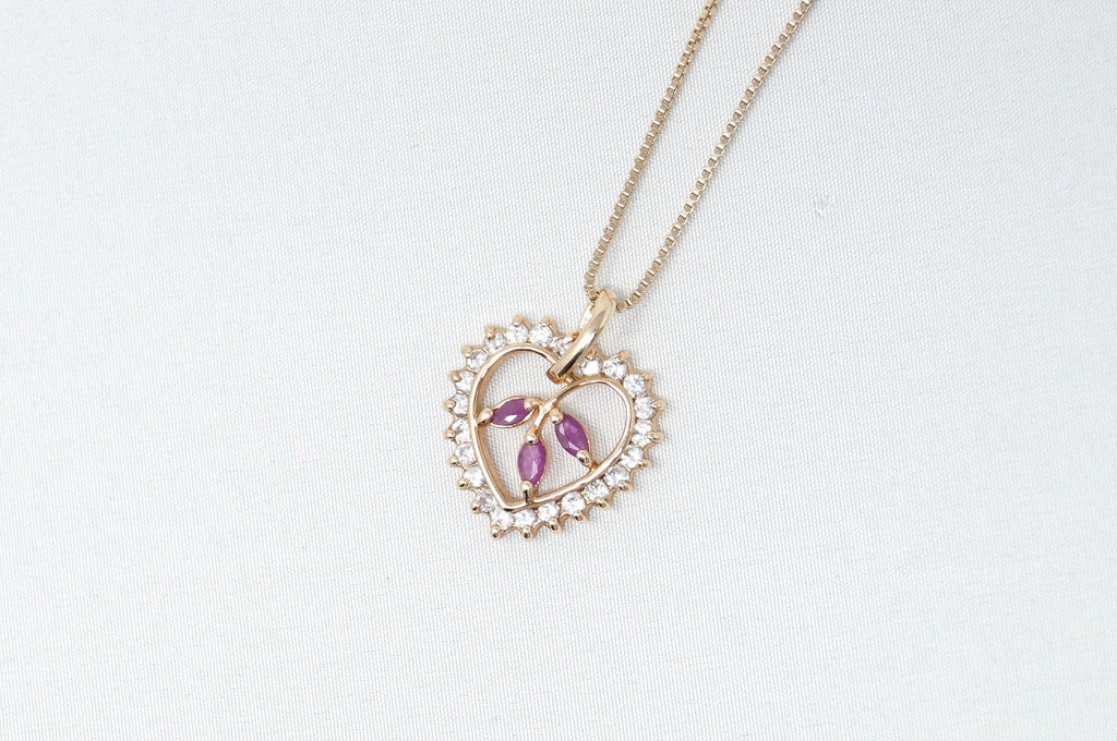 Vtg Ruby Simulated Heart Accented Rose Gold Vermeil Sterling Silver Necklace 18" | Jewelry > Necklaces > Pendants | Wiccan Center