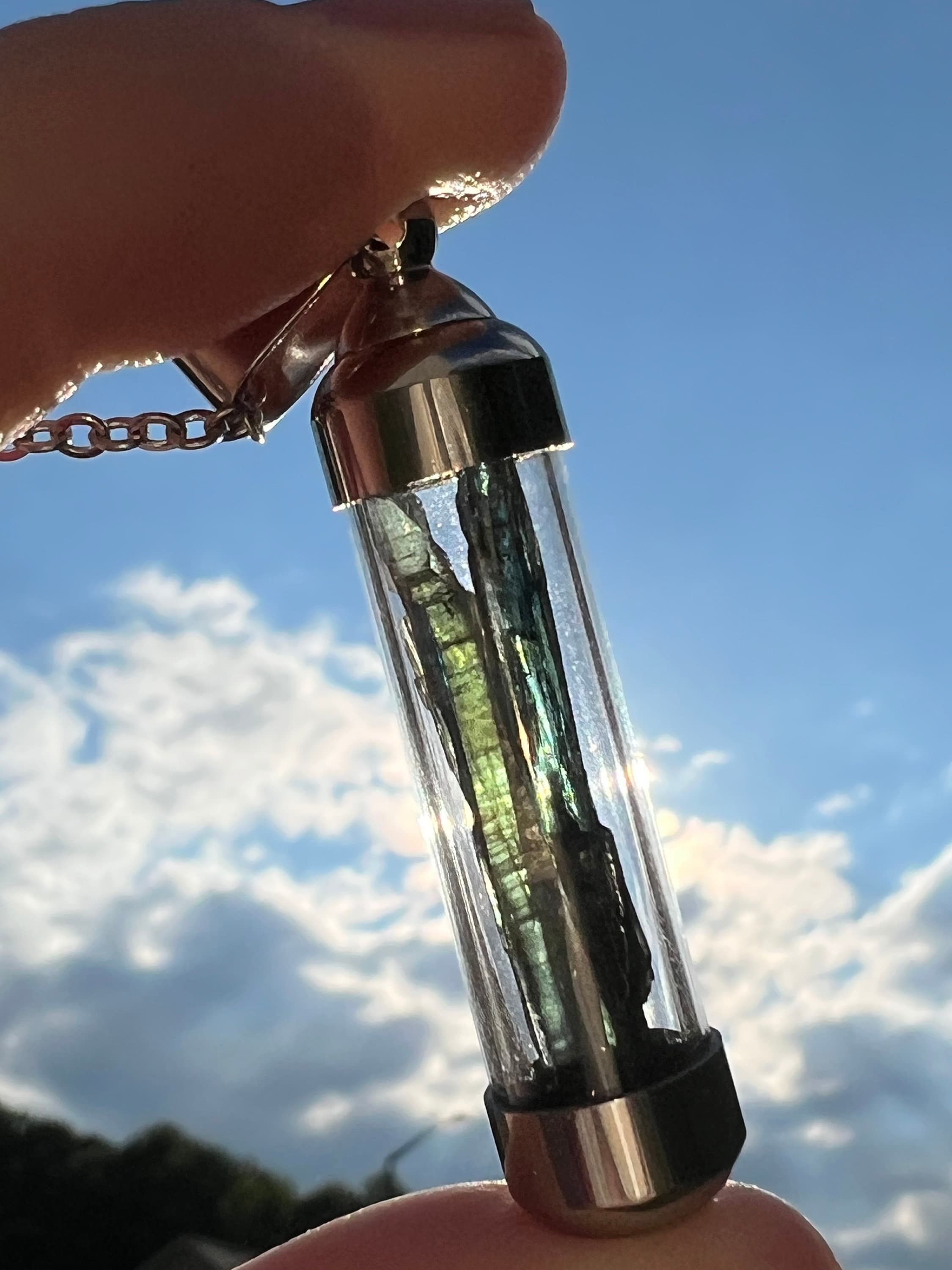 RARE Vivianite Pendant | Gemmy Blue Green Blade Vial Tube Glass Locket Necklace Jewelry | Brazilian Vivianite | Inner Peace Mystic Awakening | | Wiccan Center
