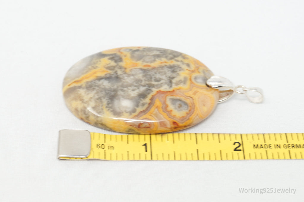 Vintage Large Orange Lace Agate Sterling Silver Necklace Pendant | Jewelry > Necklaces > Pendants | Wiccan Center