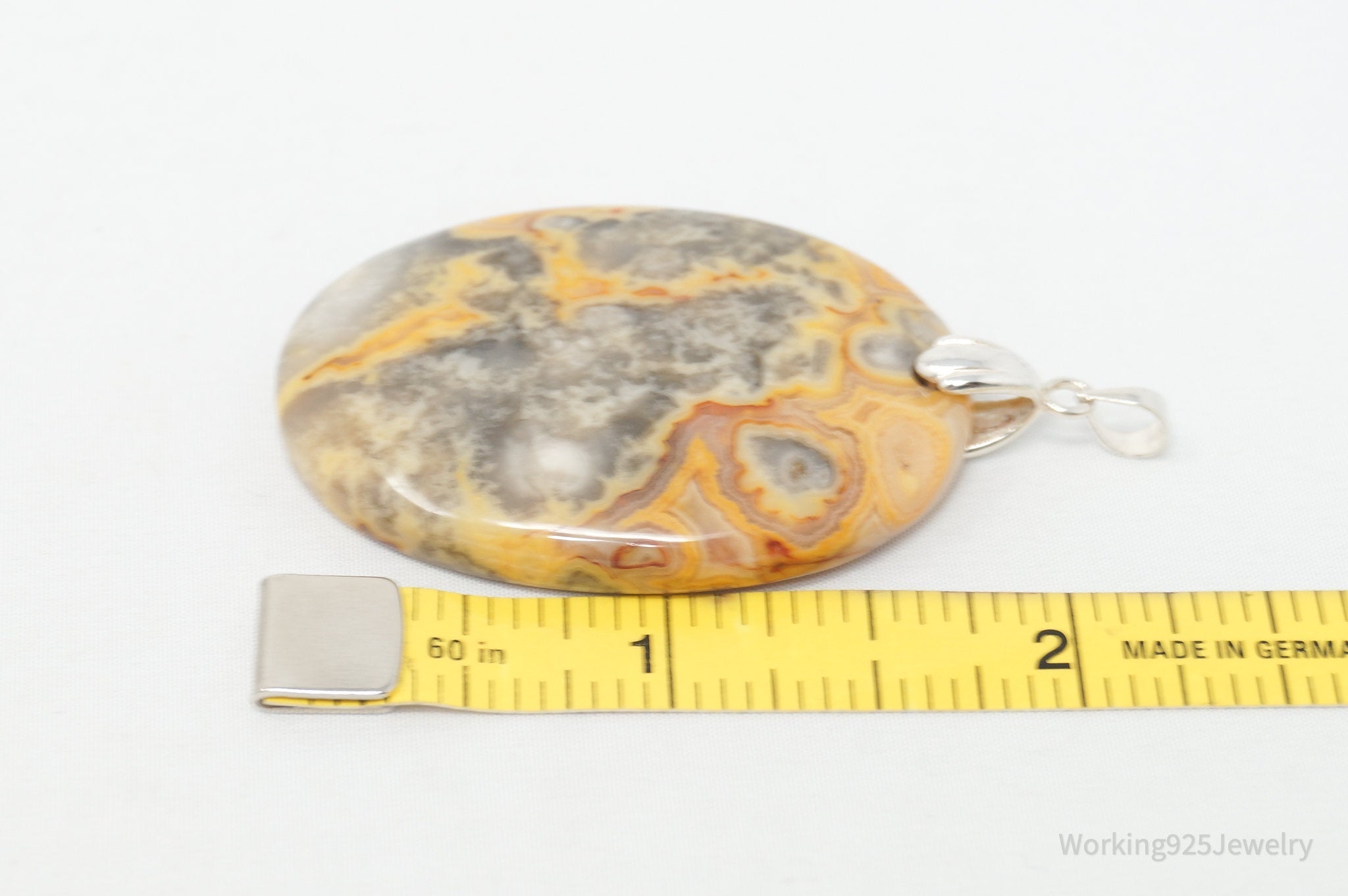 Vintage Large Orange Lace Agate Sterling Silver Necklace Pendant | Jewelry > Necklaces > Pendants | Wiccan Center