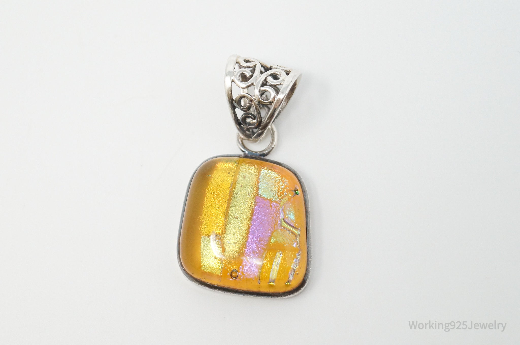 Vintage Large Dichroic Glass Square Sterling Silver Necklace Pendant | Jewelry > Necklaces > Pendants | Wiccan Center
