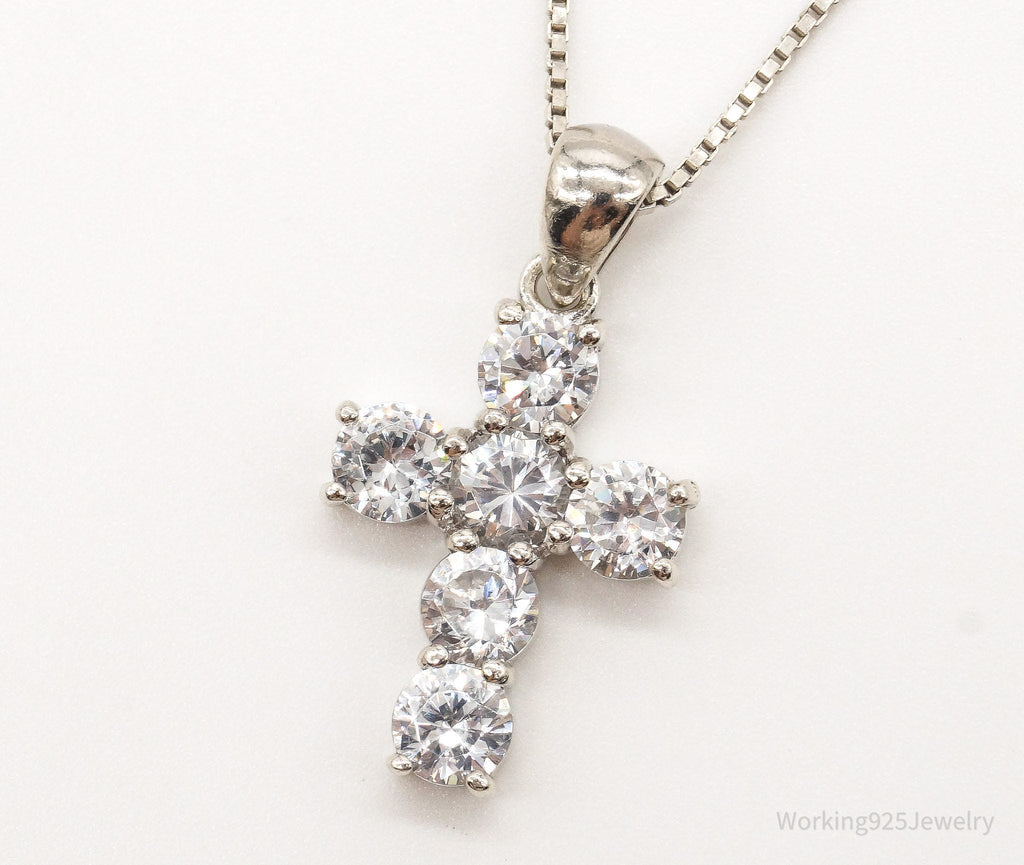 Vintage Cubic Zirconia Cross Sterling Silver Necklace | Jewelry > Necklaces > Pendants | Wiccan Center