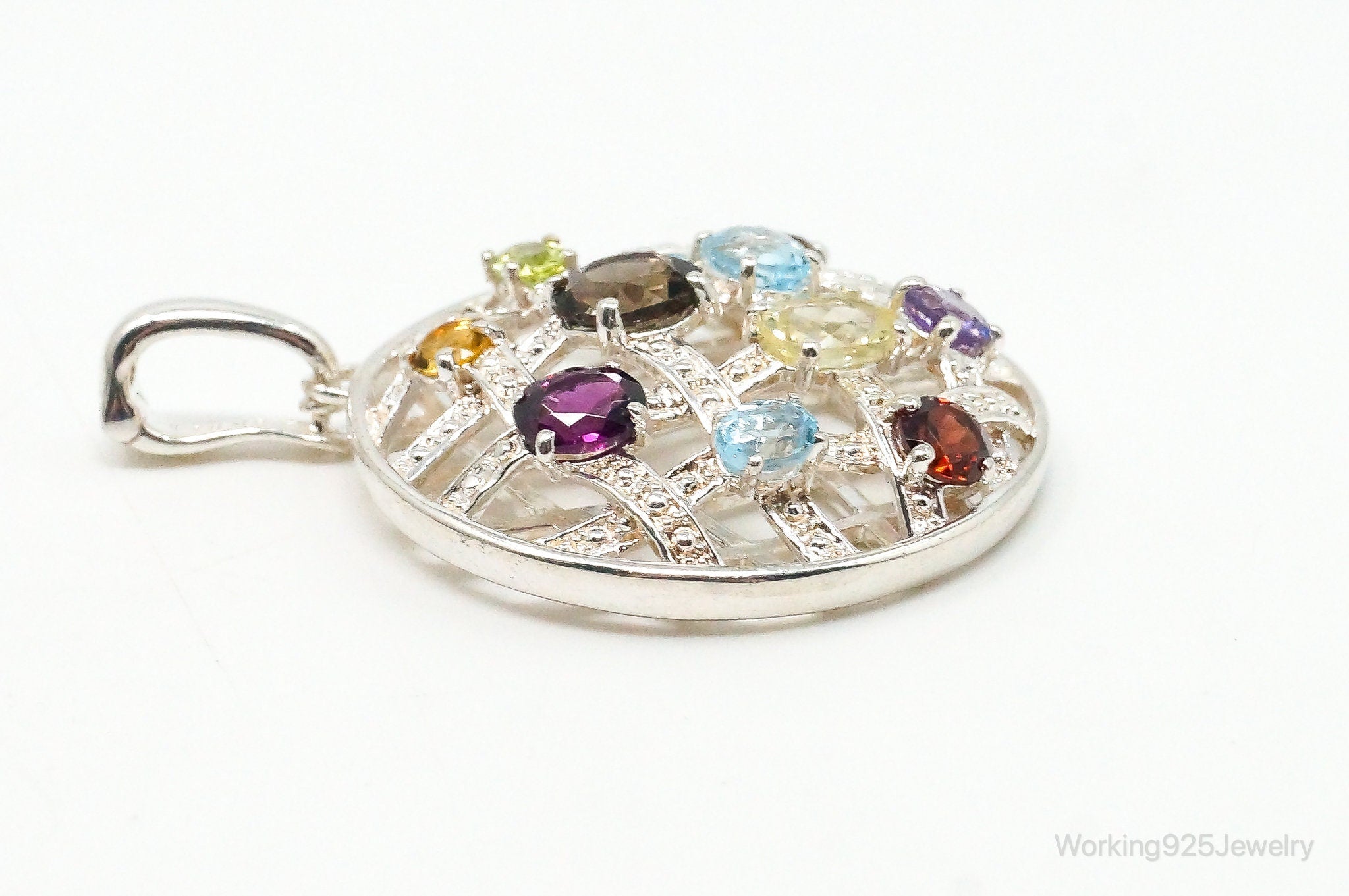 Vintage Multi Gemstone Sterling Silver Necklace Pendant | Jewelry > Necklaces > Pendants | Wiccan Center