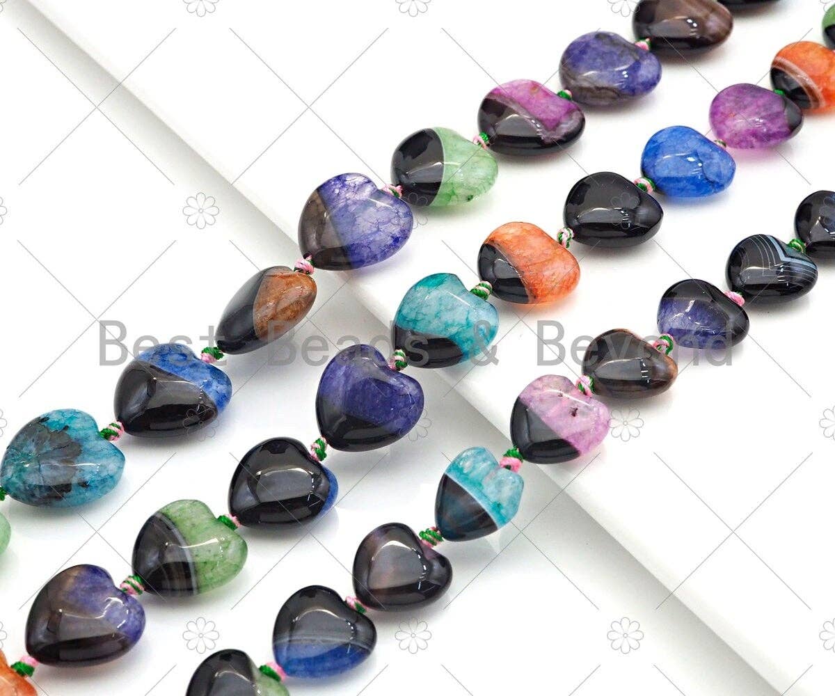 High Quality Natural Multicolor Druzy Agate Beads, 14mm/16mm/18mm Flat Smooth Heart Agate, 15.5'' Full Strand,Sku#YK07
