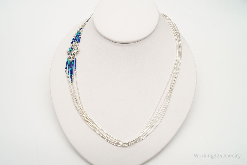 Vintage Native American Azurite Bead Concho Sterling Silver Chain Necklace | Jewelry > Necklaces | Wiccan Center