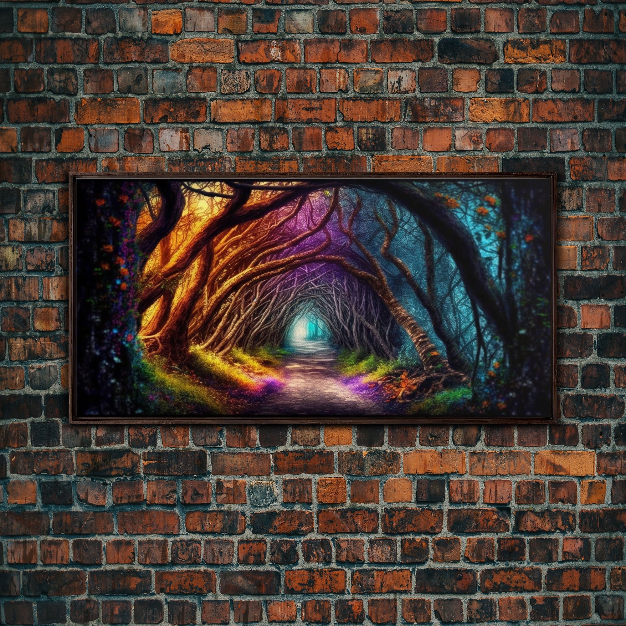 Secret Path, Fantasy Art, Pop Art Forest Landscape, Framed Canvas Print, Colorful Forest Painting, Living Room Art, Glowing Magical Forest | | Wiccan Center