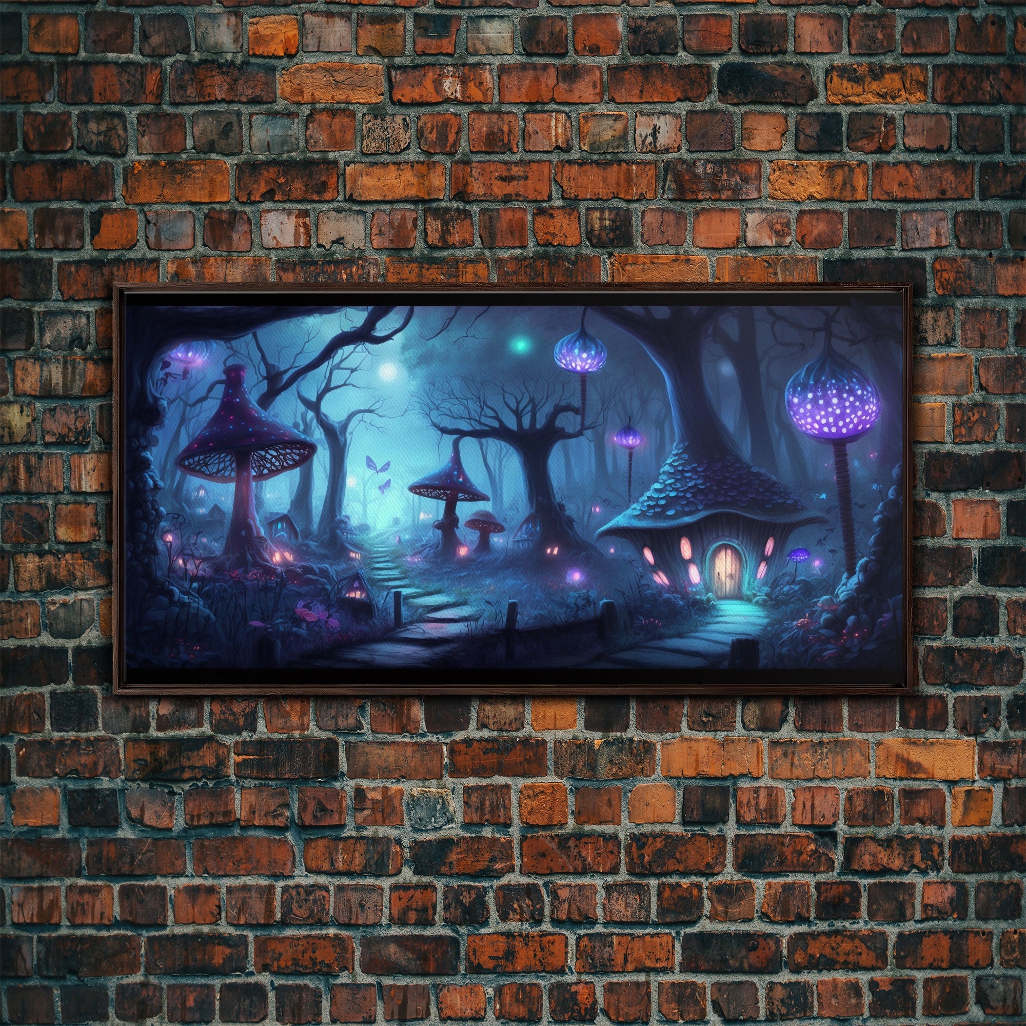 Magical Mushroom Fantasy Forest Wall Art, Framed Canvas Print, Game Room Art, Fantasy Decor | | Wiccan Center