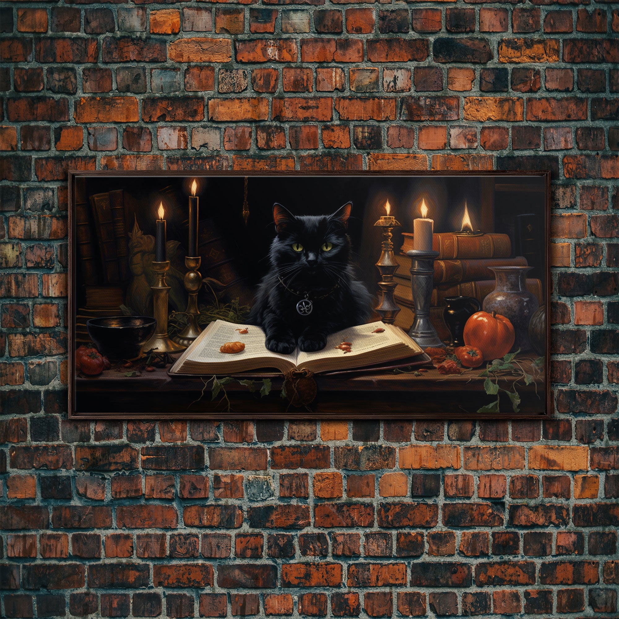 The Witch's Familiar, Black Cat Art, Witch Print, Framed Canvas or Poster, Victorian Oil Painting, Dark Academia, Witchcraft Decor | | Wiccan Center