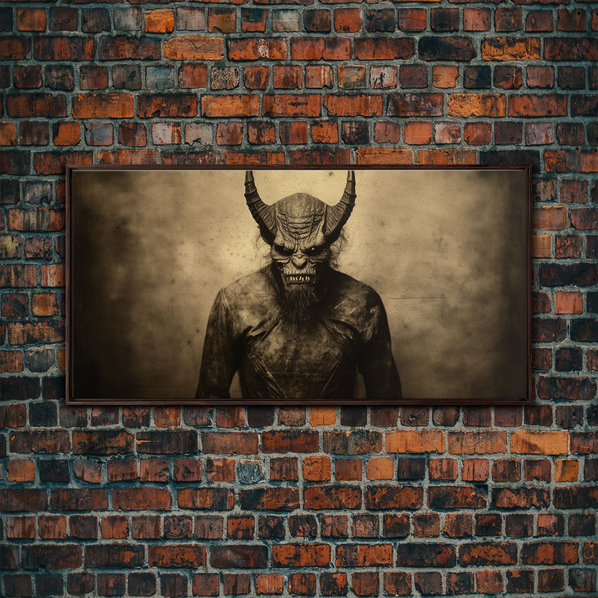Photograph of A Demon, Creepy Halloween Trick Or Treaters, Framed Canvas Print, Vintage Tintype Photography Art, Halloween Art Print