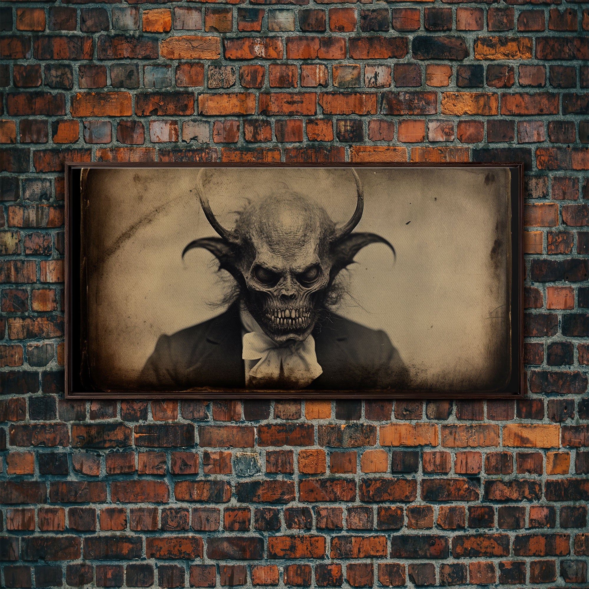 The Demon Of 81st Street, Creepy Halloween Trick Or Treaters, Framed Canvas Print, Vintage Tintype Photography Art, Halloween Art Print