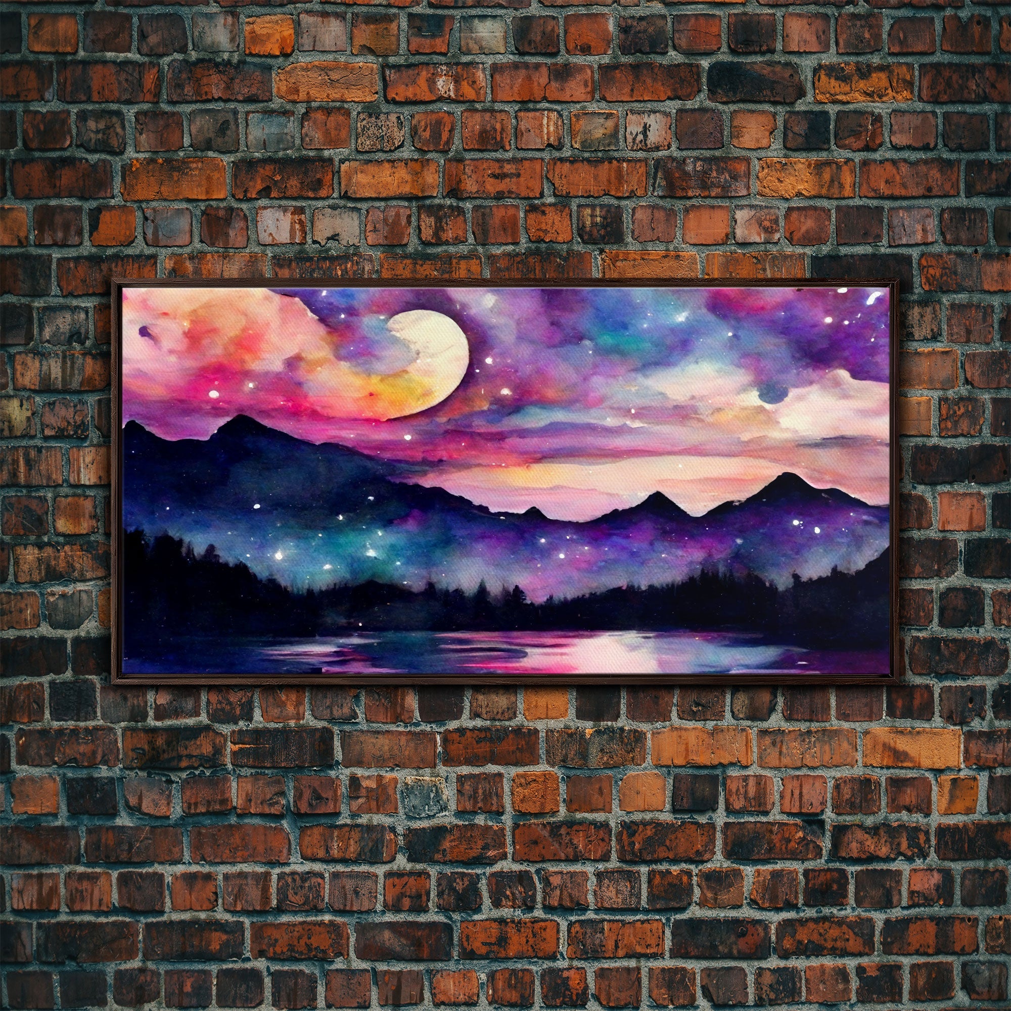 Magical forest canvas print, lake forest & mountains, beautiful wall art for living room, pink and purple wall art | | Wiccan Center