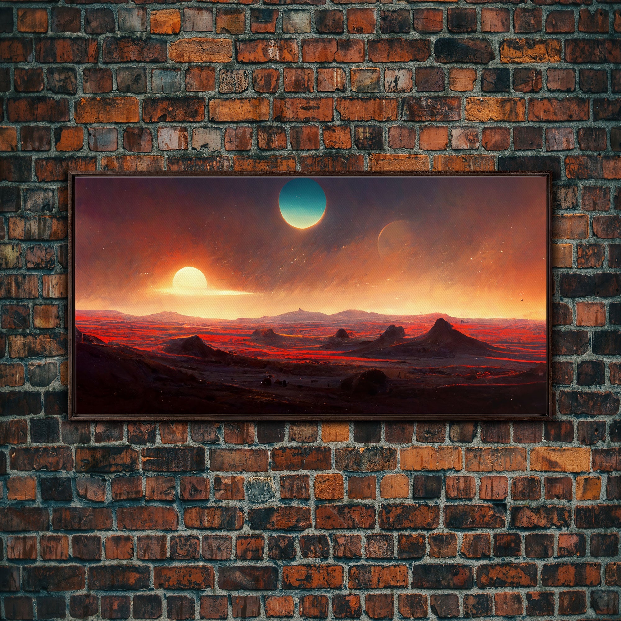 Scifi canvas print, Alien world with 3 moons, spooky print, creepy art, science fiction art
