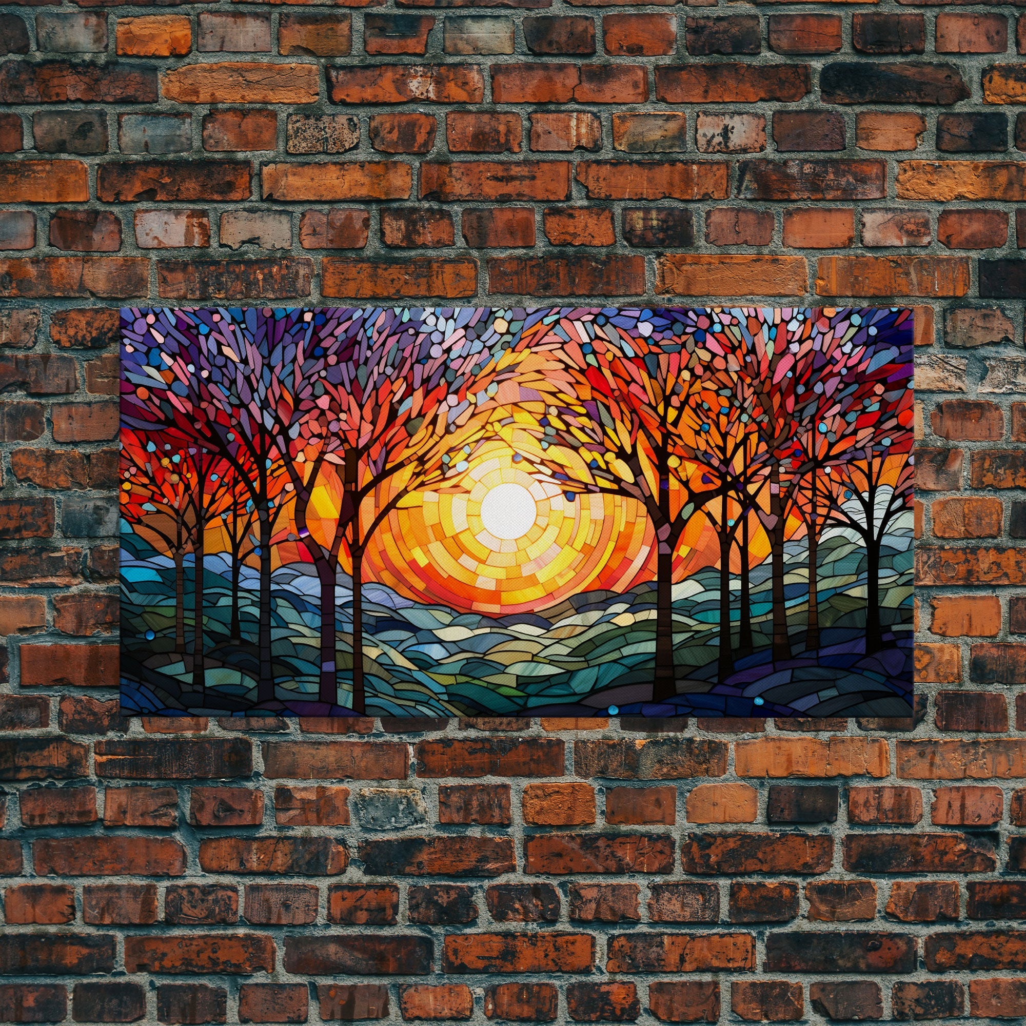 Colorful Mosaic Painting, Thanksgiving Decor, Stained Glass Canvas Print, Norse Mythology Inspired, Fall Centerpiece Art, Autumn Decor