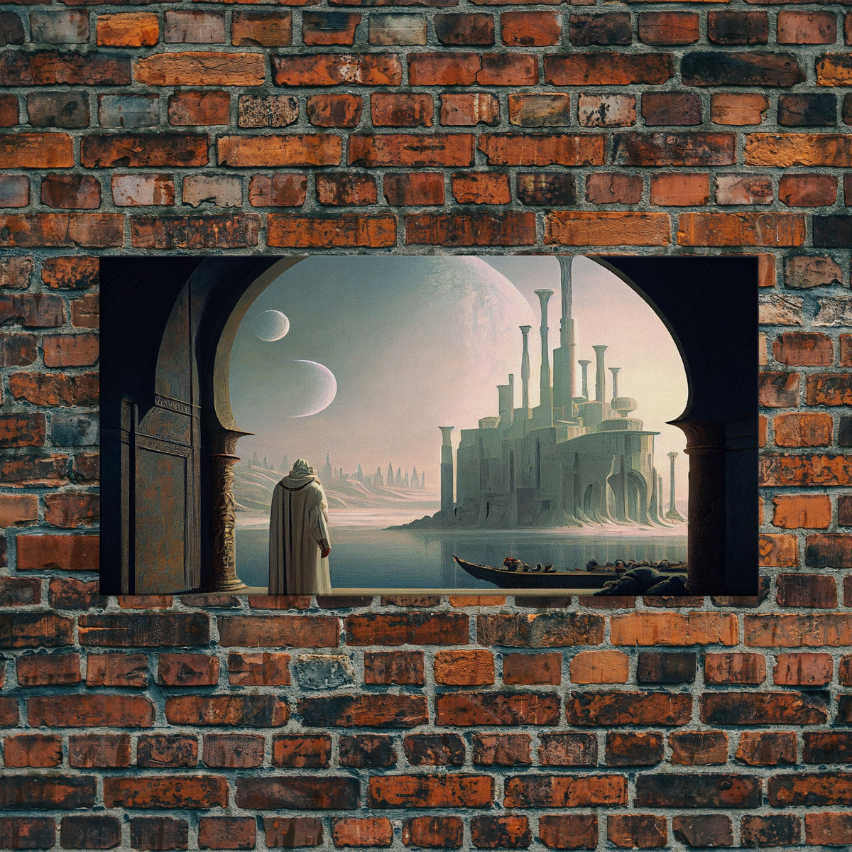 Two Moon Alien World, Dune Inspired Art, Framed Canvas Print, Scifi Art
