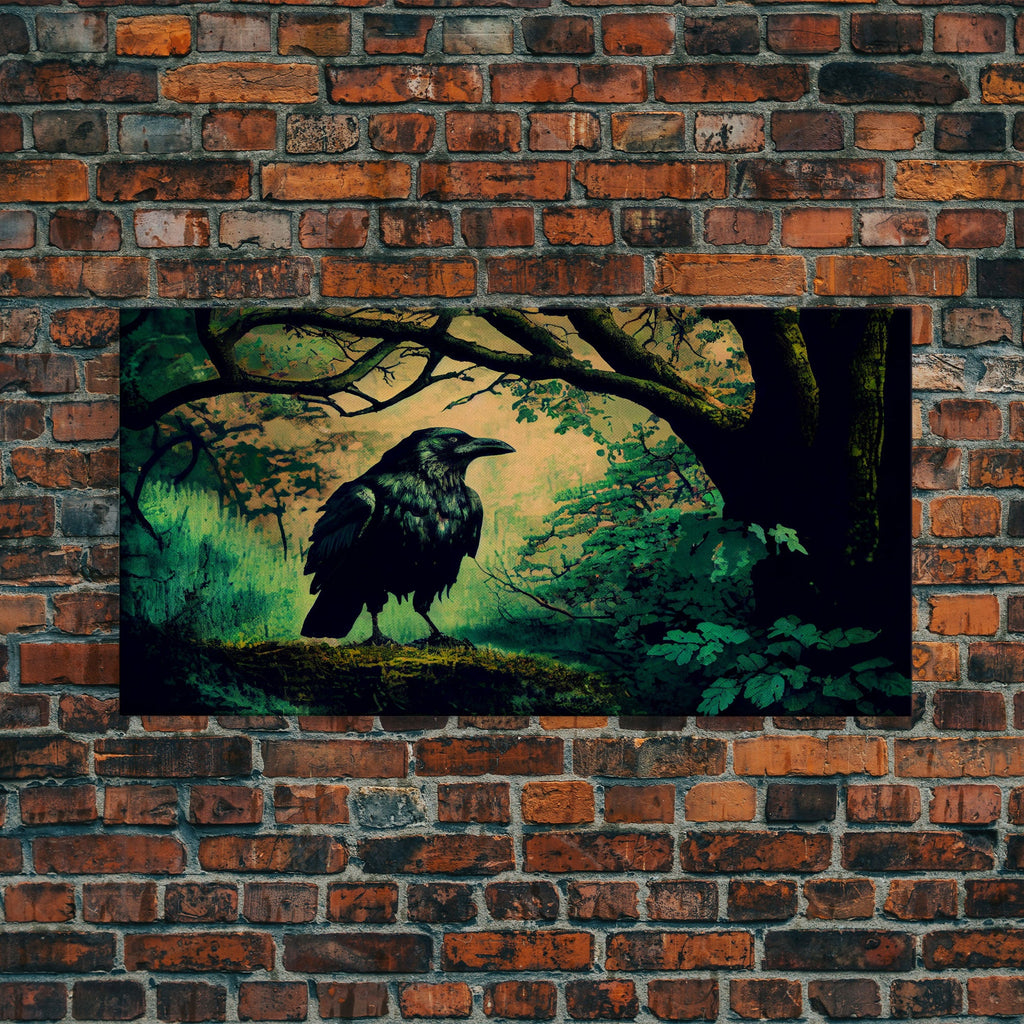 Raven Art Print, Framed Canvas Art, Black Bird, Crow Art | | Wiccan Center