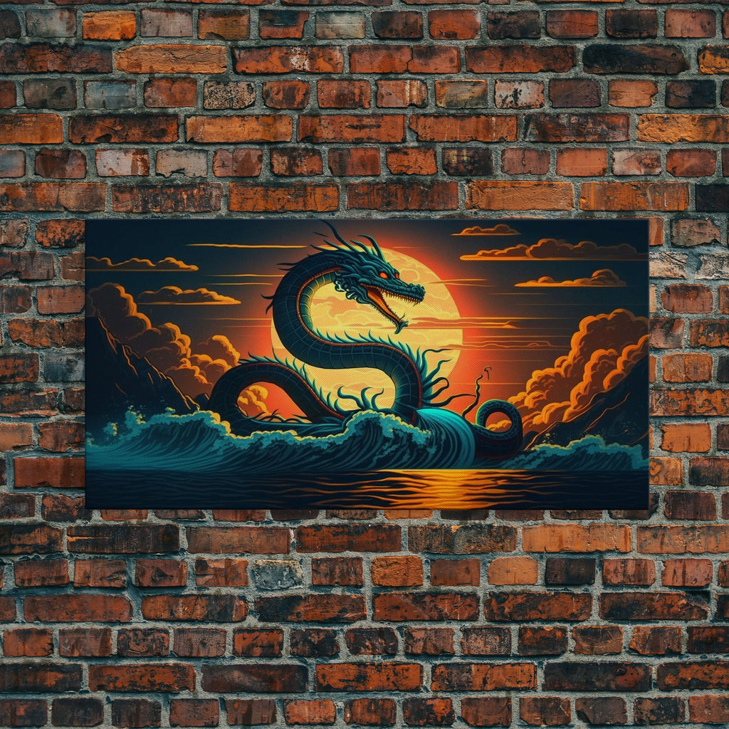 Jormungandr The Sea Serpent, Pop Art, Framed Canvas Print, Fantasy Art, Norse Mythology, Nordic / Viking Wall Art | | Wiccan Center
