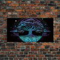 Norse Mythology Art, Synthwave Style Yggdrasil Tree of Life and the 9 Realms, Fantasy Art, Framed Canvas Print, Game Room Nordic Art | | Wiccan Center