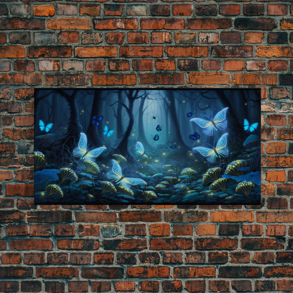 Magical Enchanted Fairy Forest, Fantasy Art, Framed Canvas Print, Bioluminescent Butterflies in an Enchanted Forest, Glowing Art | | Wiccan Center