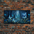 Magical Enchanted Fairy Forest, Fantasy Art, Framed Canvas Print, Bioluminescent Butterflies in an Enchanted Forest, Glowing Art | | Wiccan Center