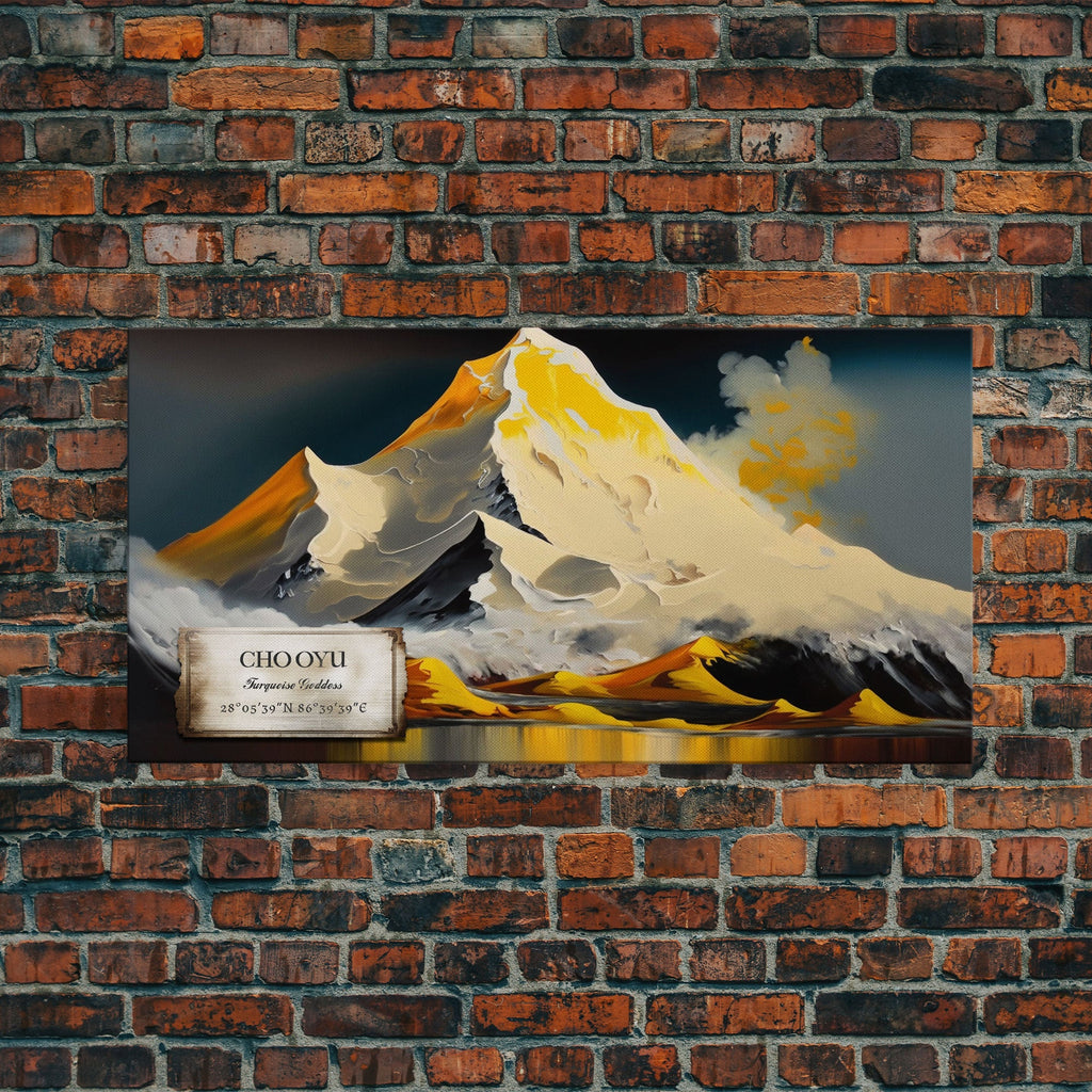 Cho Oyu, The Turquoise Goddess, Travel Poster, Framed Canvas Print, Mountain Landscape Painting, Original Painting Print | | Wiccan Center