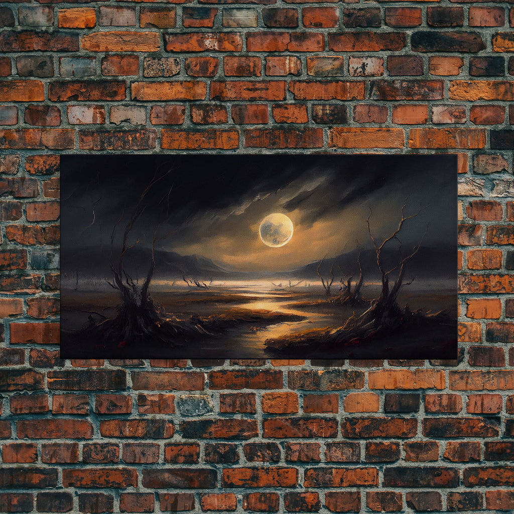 Midnight In The Swamp, Framed Canvas Print, Fantasy Art Canvas, Wall Art, Game Room Art, Full moon | | Wiccan Center