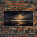 Midnight In The Swamp, Framed Canvas Print, Fantasy Art Canvas, Wall Art, Game Room Art, Full moon | | Wiccan Center