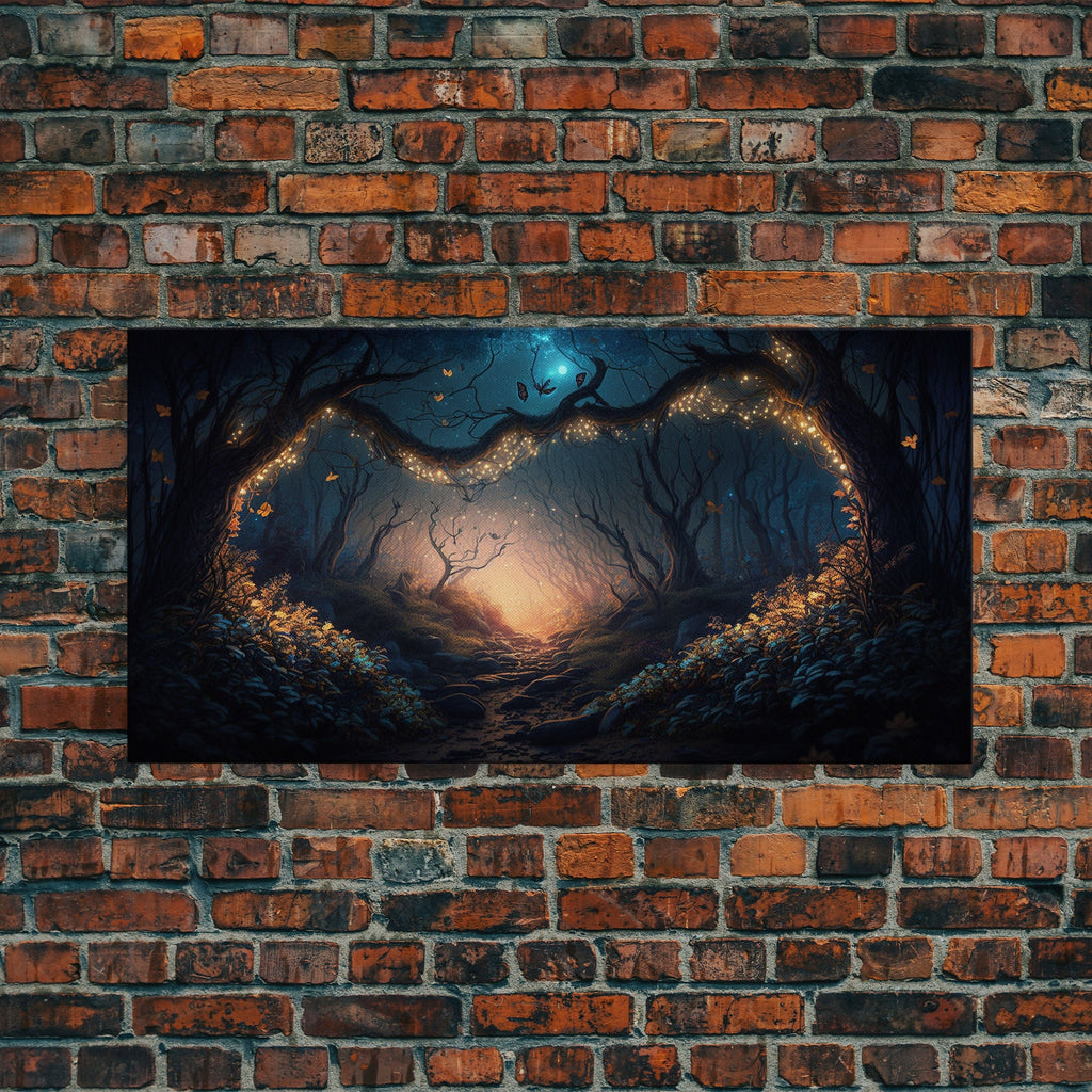 Wreath of Fireflies, Beautiful Fantasy Art, Framed Canvas Print, Moonlit Forest Floor Fantasy Concept Art | | Wiccan Center