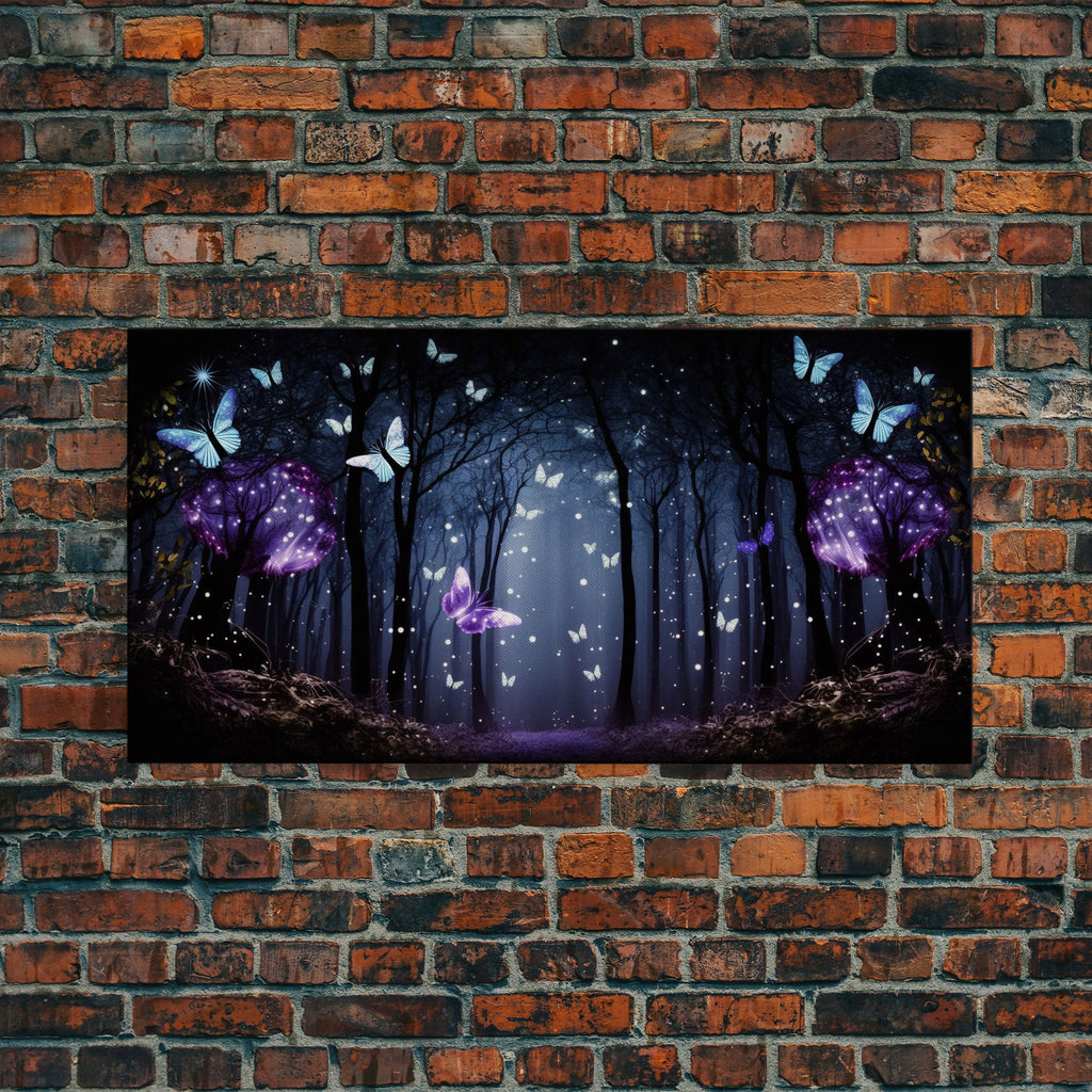Glowing Butterflies, Framed Canvas Print, Fantasy Decor, High Fantasy Canvas Art, Fairy Forest | | Wiccan Center