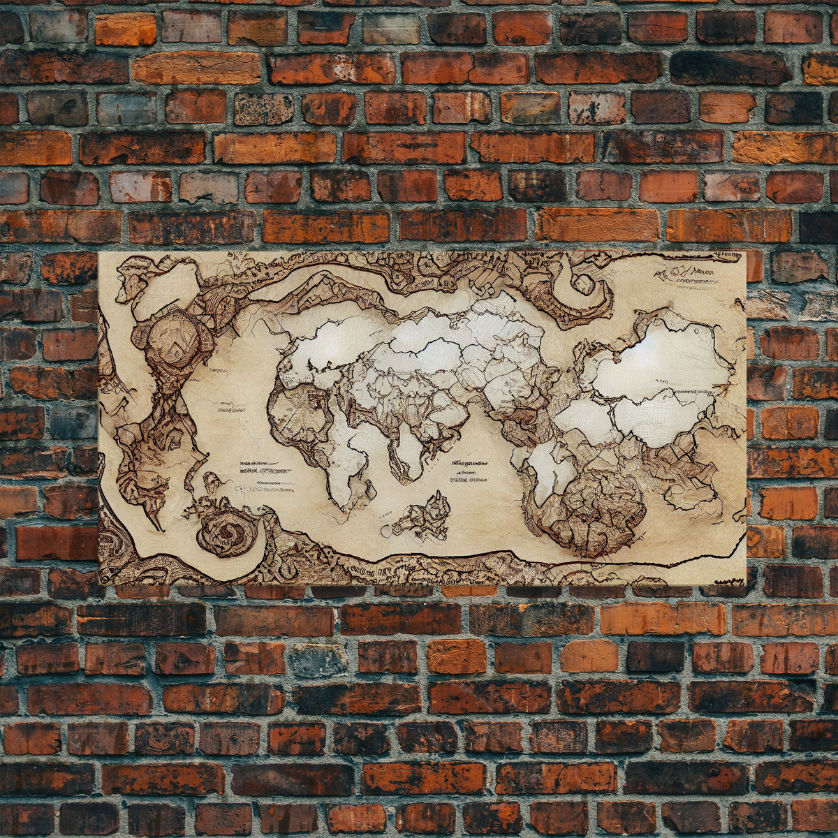 Abstract fantasy world map, canvas print, middle earth style, wall art for nerds like me | | Wiccan Center