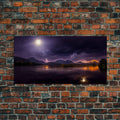 Full moon canvas print, Lightning storm over a mountain lake at night, cool wall art, awesome wall art