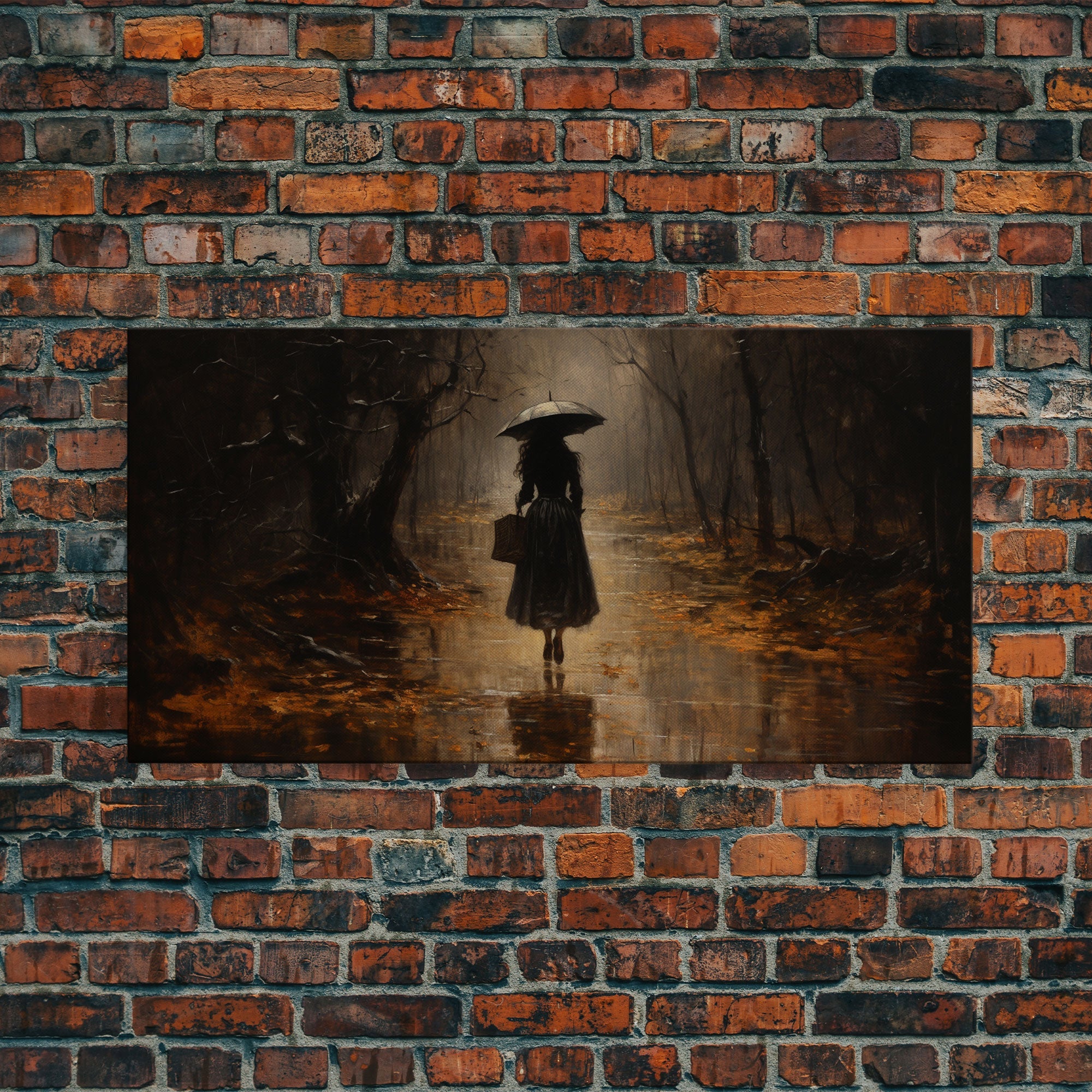Witch Walking In The Rain, Witch Print, Framed Canvas or Poster, Victorian Oil Painting, Dark Academia, Witchcraft Decor, Witchy Art | | Wiccan Center