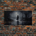 Witch Walking In The Rain Under A Full Moon, Witch Print, Framed Canvas or Poster, Victorian Oil Painting, Dark Academia, Witchcraft Decor | | Wiccan Center
