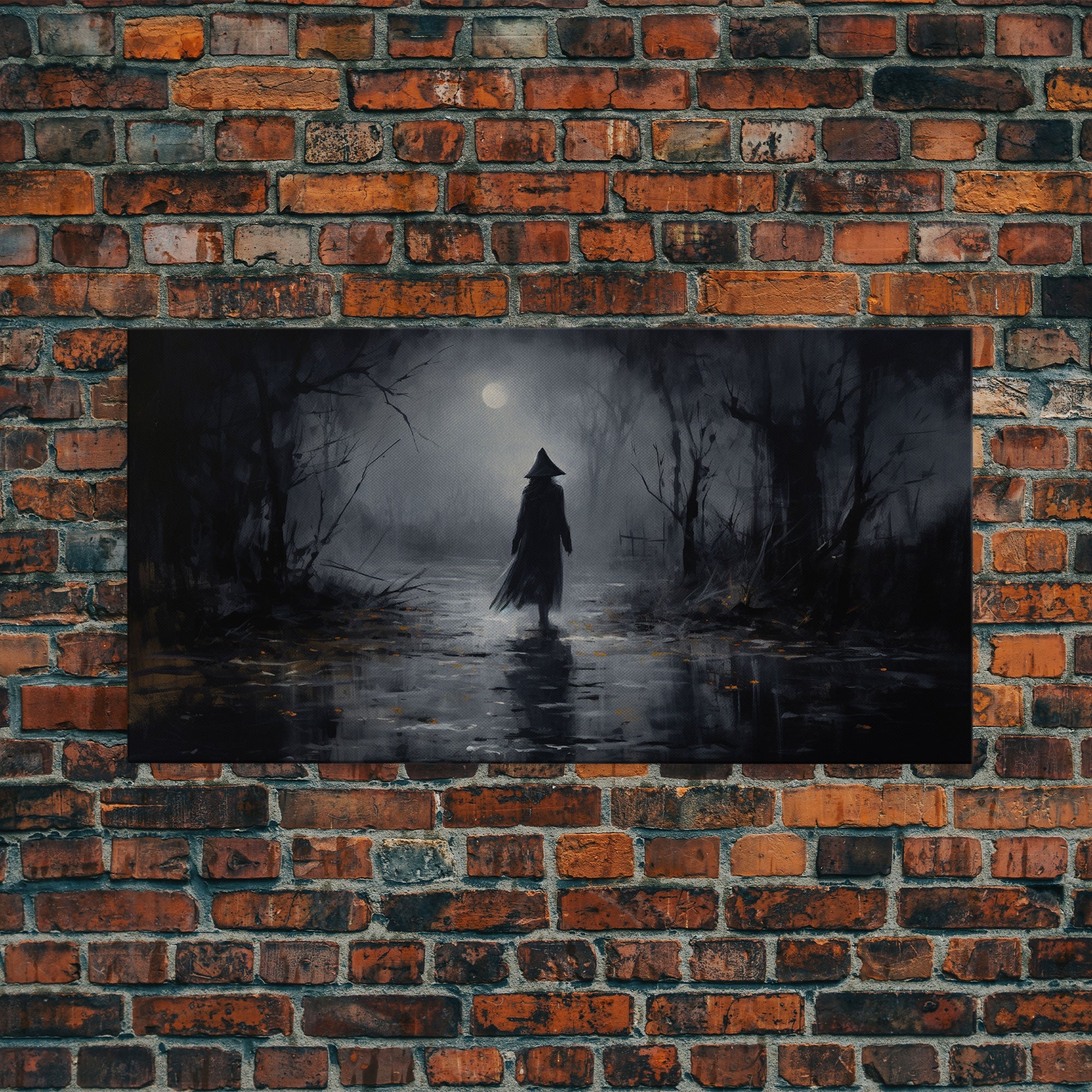 Witch Walking In The Rain Under A Full Moon, Witch Print, Framed Canvas or Poster, Victorian Oil Painting, Dark Academia, Witchcraft Decor | | Wiccan Center