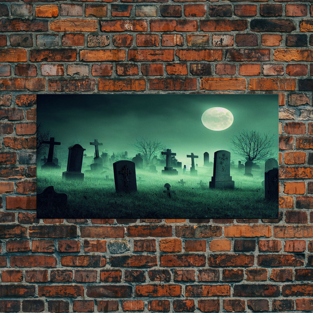 Full Moon Over A Haunted Cemetery At Night, Spooky Creepy Graveyard, ready to hang canvas print wall art, Halloween Art | | Wiccan Center