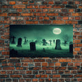 Full Moon Over A Haunted Cemetery At Night, Spooky Creepy Graveyard, ready to hang canvas print wall art, Halloween Art | | Wiccan Center