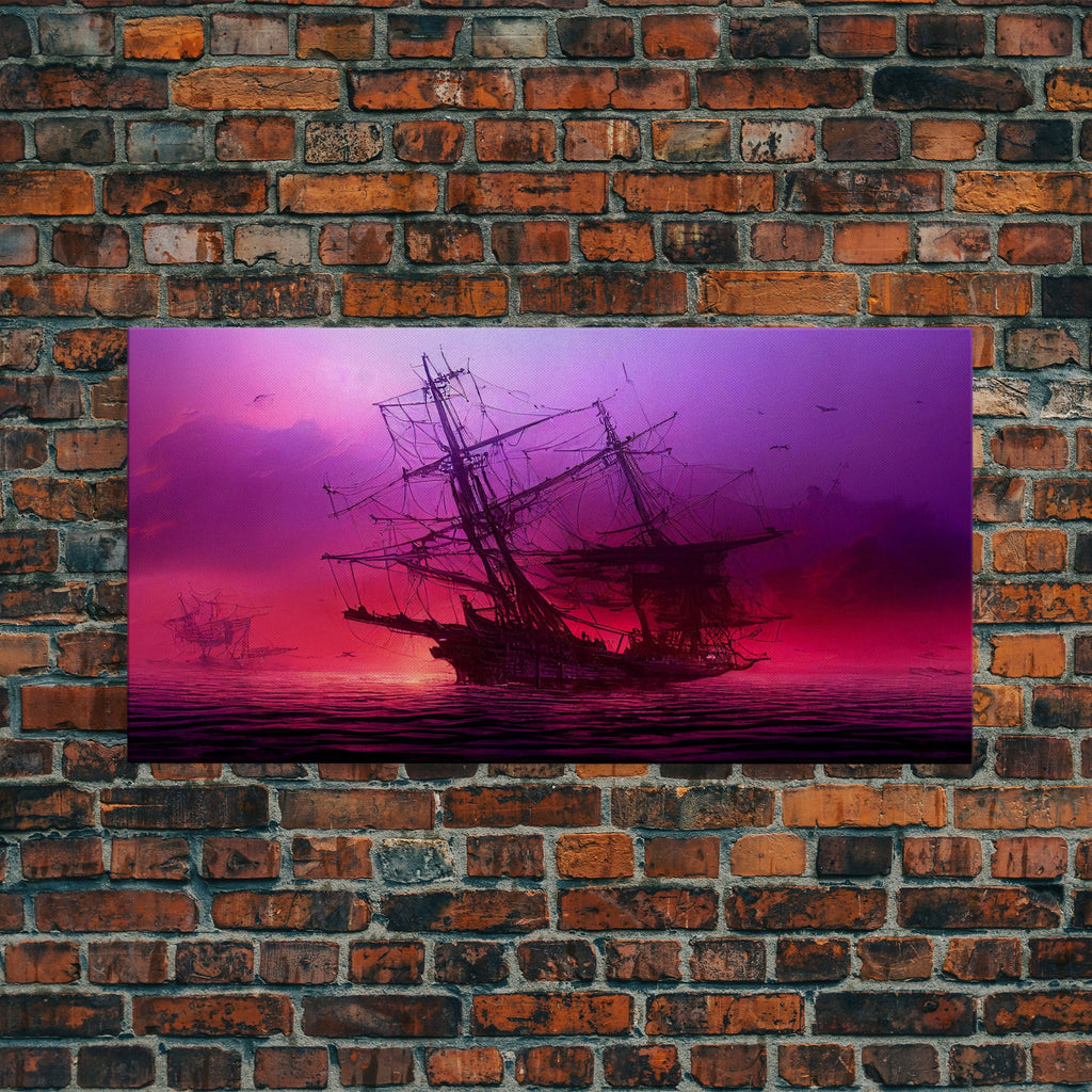Outrun Style Ghost Ship, Abandoned Pirate Ship, ready to hang canvas print, framed art, cool unique wall decor | | Wiccan Center