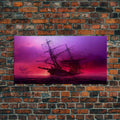 Outrun Style Ghost Ship, Abandoned Pirate Ship, ready to hang canvas print, framed art, cool unique wall decor | | Wiccan Center