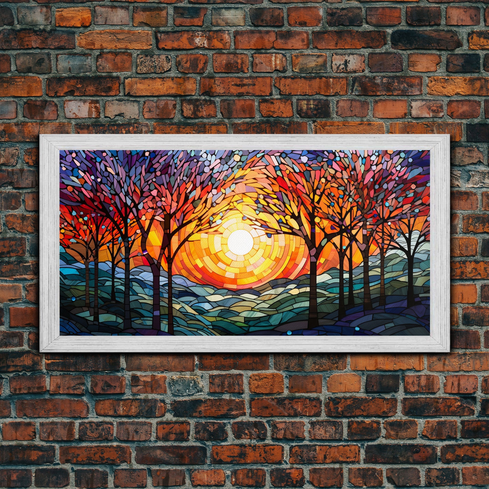 Colorful Mosaic Painting, Thanksgiving Decor, Stained Glass Canvas Print, Norse Mythology Inspired, Fall Centerpiece Art, Autumn Decor