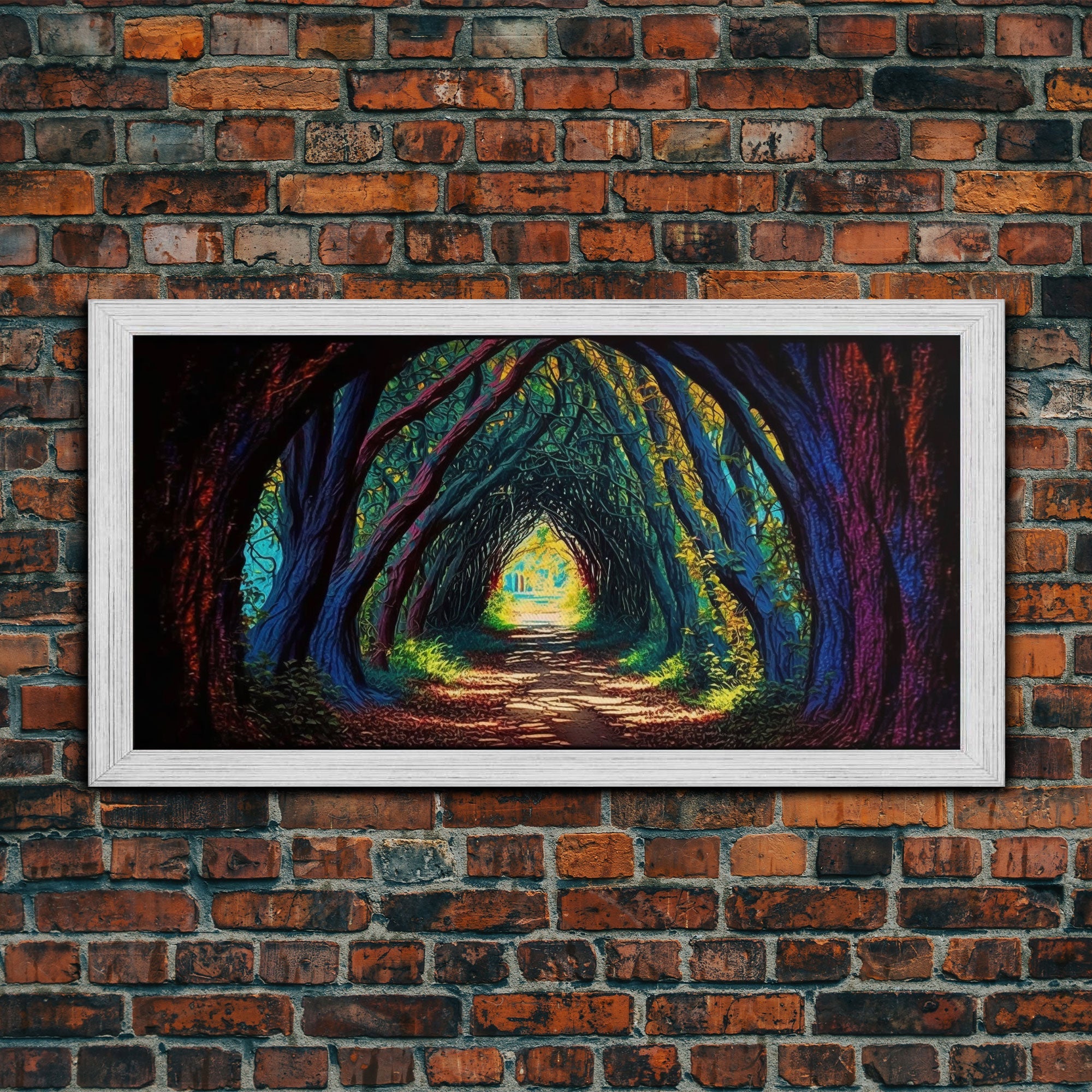 The Path through The Trees, Fantasy Art, Framed Canvas Print, RPG concept Art, Magical glowing forest | | Wiccan Center