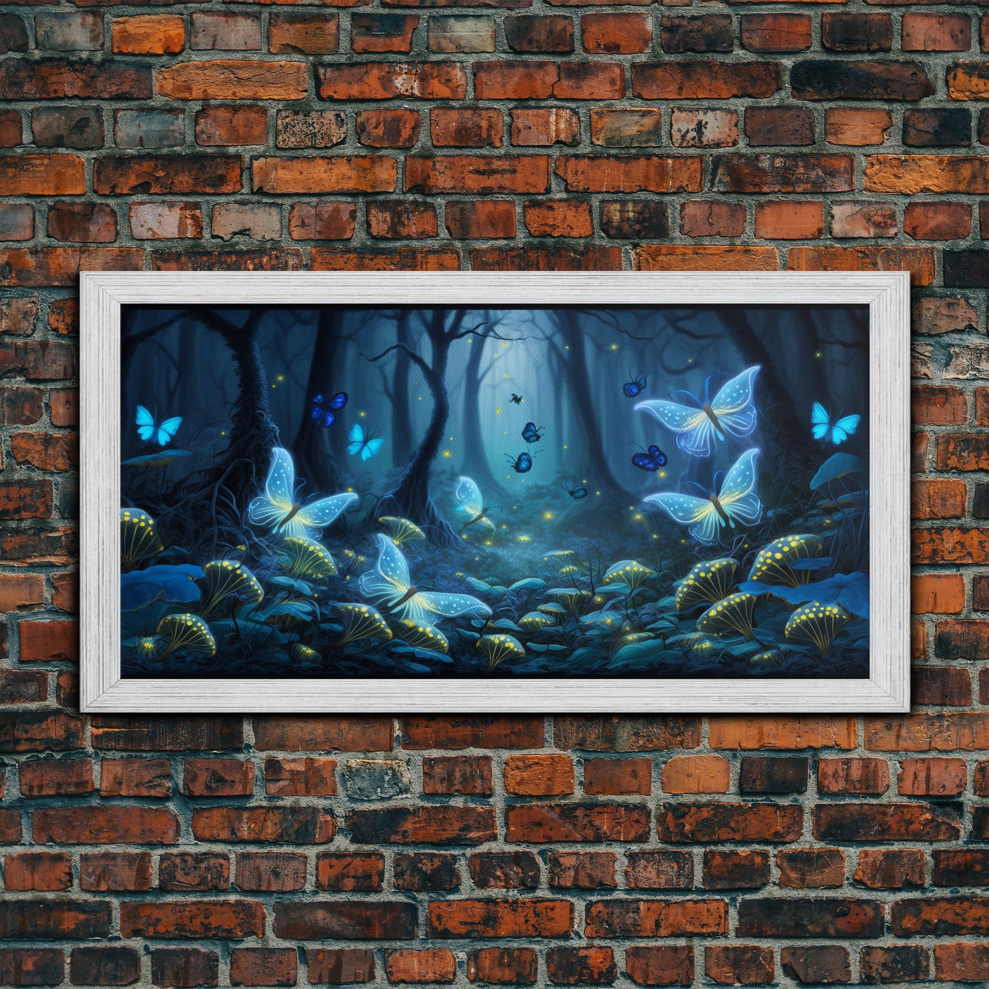 Magical Enchanted Fairy Forest, Fantasy Art, Framed Canvas Print, Bioluminescent Butterflies in an Enchanted Forest, Glowing Art | | Wiccan Center