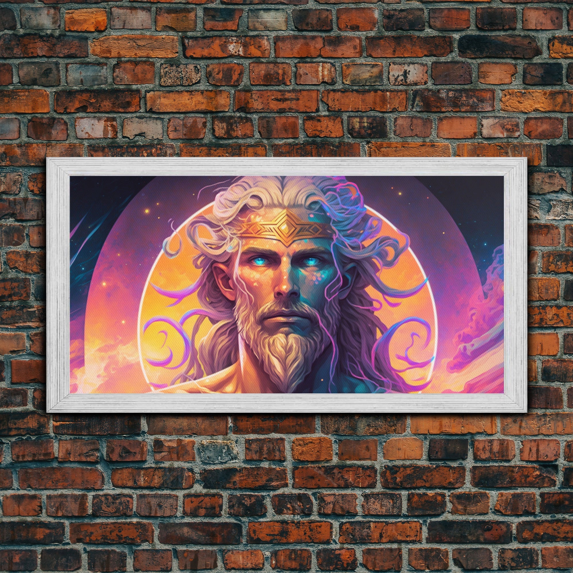 Norse God Freyr, Framed Canvas Print, Vaporwave Style Norse Mythology Art, Retro Vibes