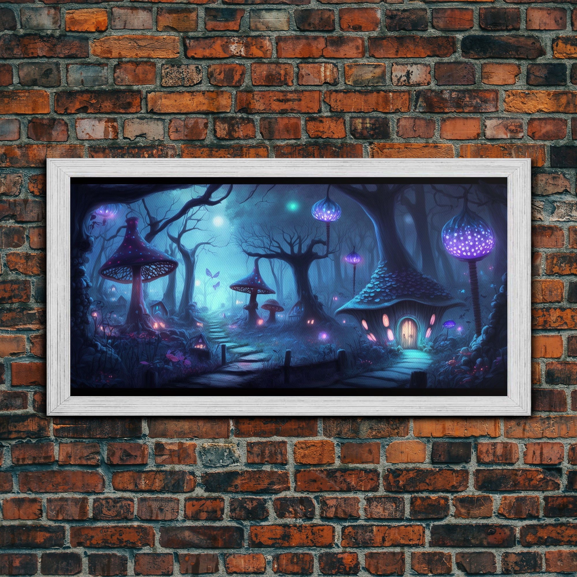 Magical Mushroom Fantasy Forest Wall Art, Framed Canvas Print, Game Room Art, Fantasy Decor | | Wiccan Center