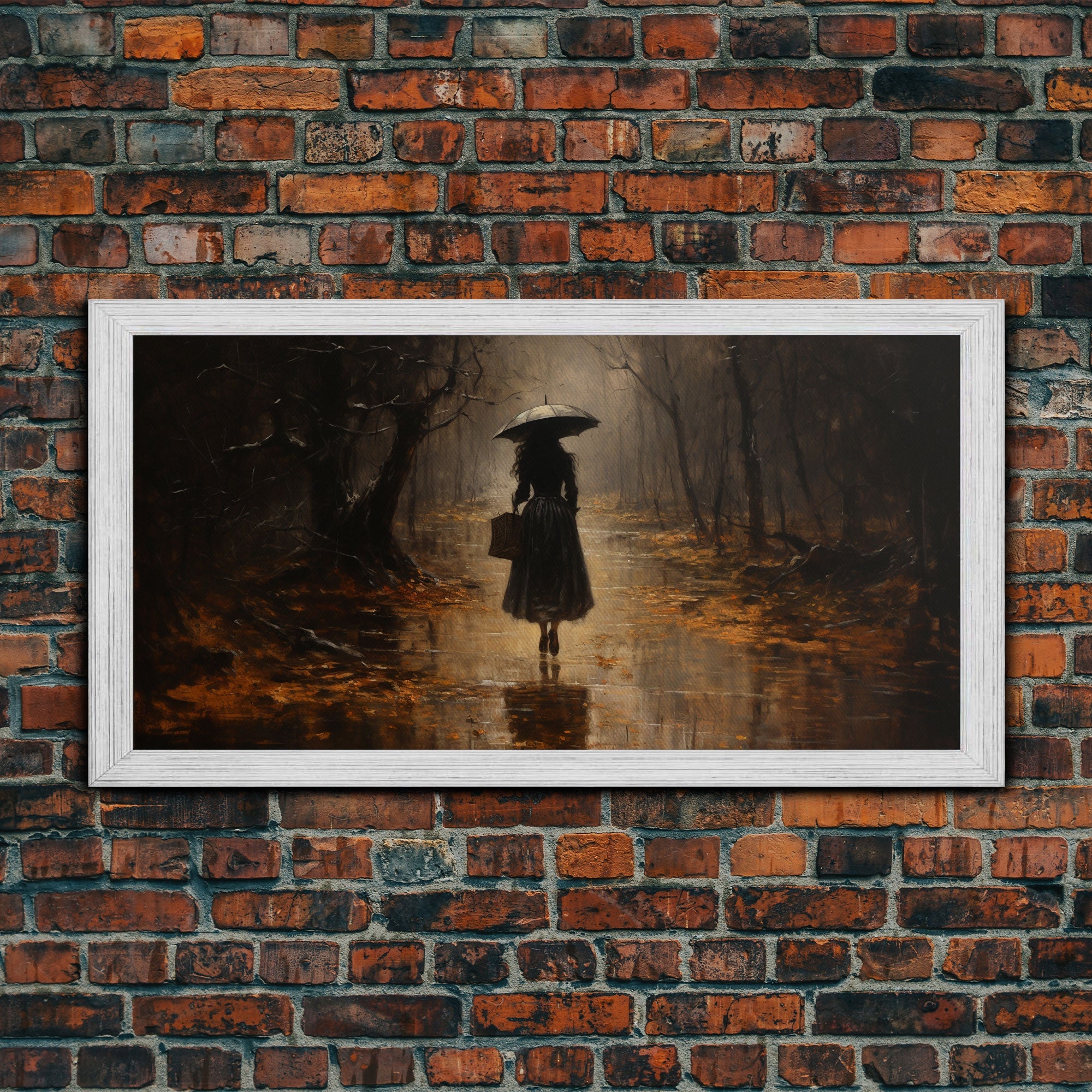 Witch Walking In The Rain, Witch Print, Framed Canvas or Poster, Victorian Oil Painting, Dark Academia, Witchcraft Decor, Witchy Art | | Wiccan Center