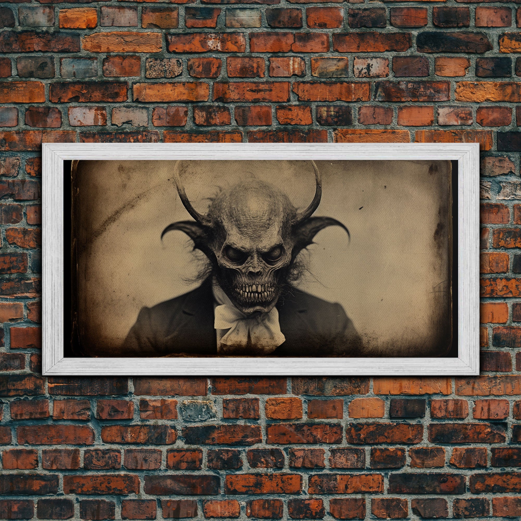 The Demon Of 81st Street, Creepy Halloween Trick Or Treaters, Framed Canvas Print, Vintage Tintype Photography Art, Halloween Art Print