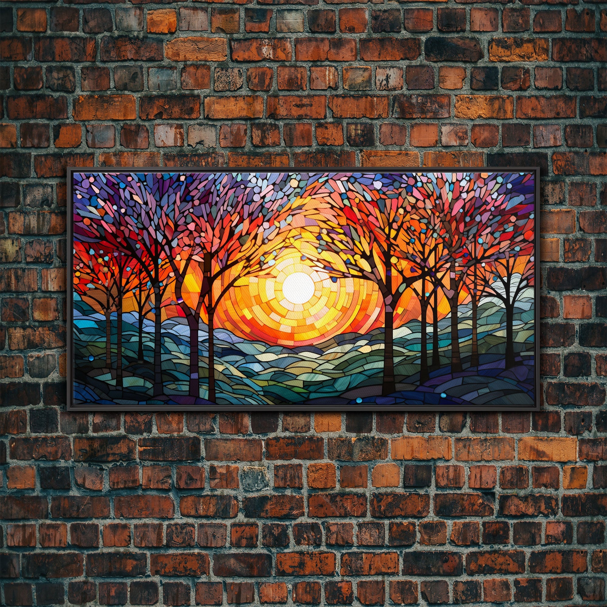 Colorful Mosaic Painting, Thanksgiving Decor, Stained Glass Canvas Print, Norse Mythology Inspired, Fall Centerpiece Art, Autumn Decor