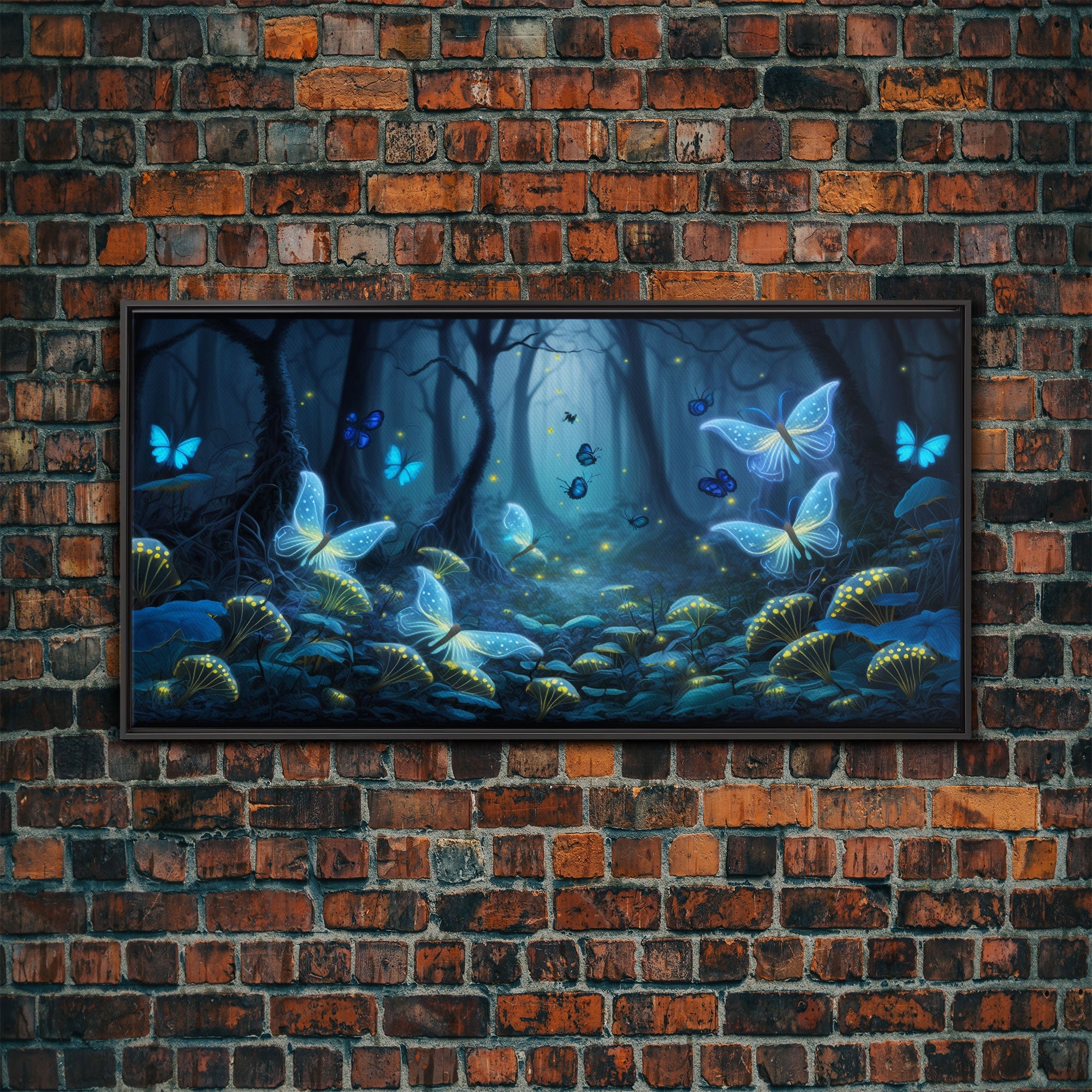 Magical Enchanted Fairy Forest, Fantasy Art, Framed Canvas Print, Bioluminescent Butterflies in an Enchanted Forest, Glowing Art | | Wiccan Center