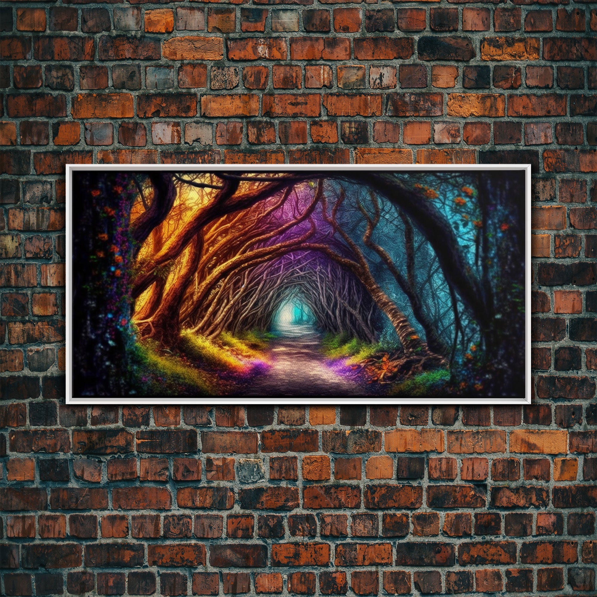 Secret Path, Fantasy Art, Pop Art Forest Landscape, Framed Canvas Print, Colorful Forest Painting, Living Room Art, Glowing Magical Forest | | Wiccan Center