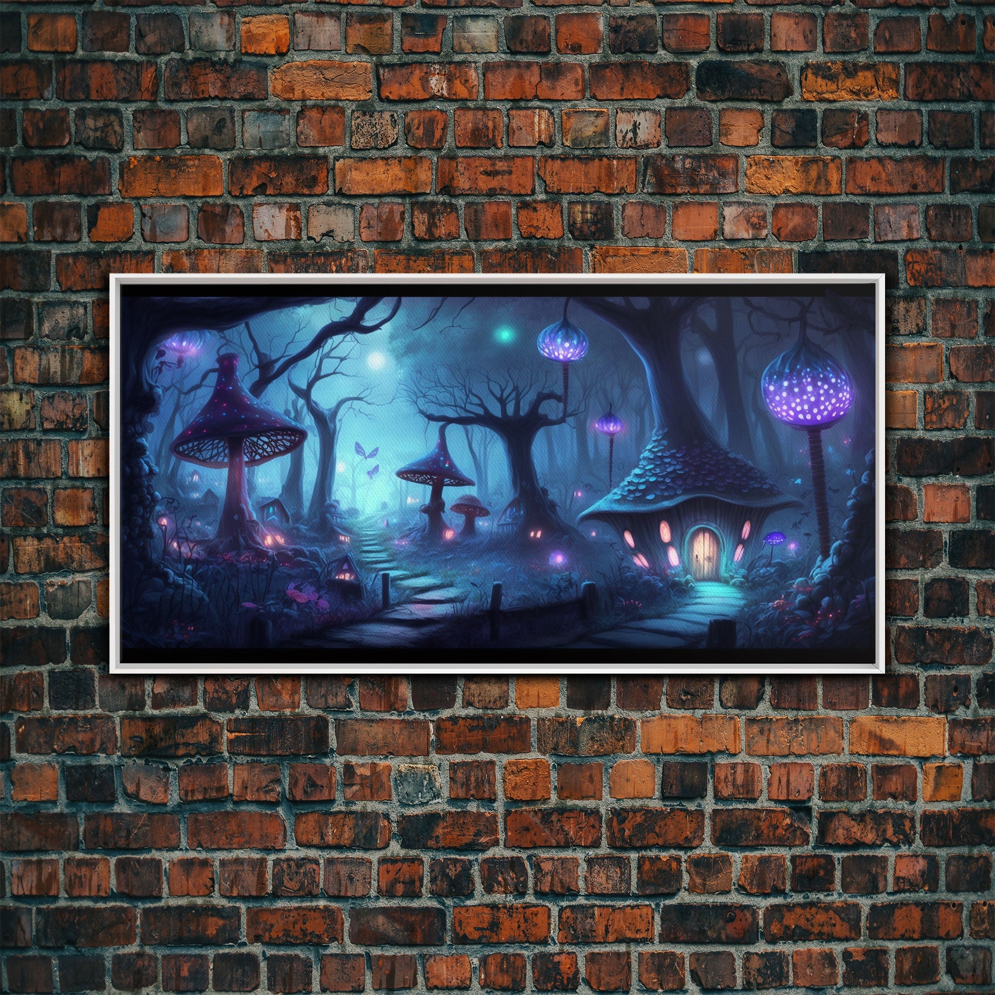 Magical Mushroom Fantasy Forest Wall Art, Framed Canvas Print, Game Room Art, Fantasy Decor | | Wiccan Center