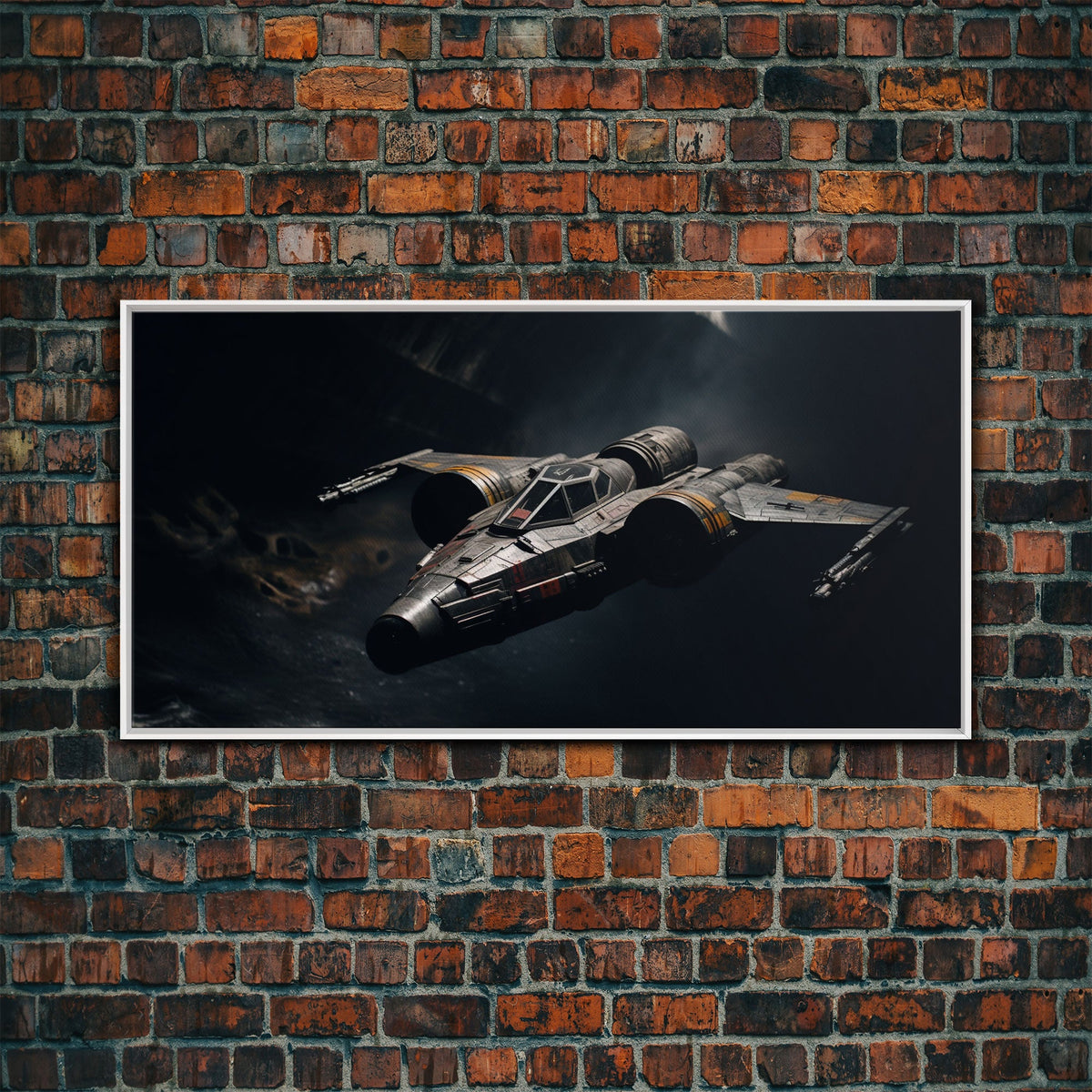The Star Fighter, Cool Scifi Wall Art, Scifi Art, Framed Canvas Print, Gull Wing Space Ship, Unique Art, Alien Wall Art, Space Ship Art